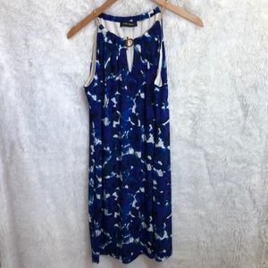 Blue Floral Cocktail Dress w/gold chain straps